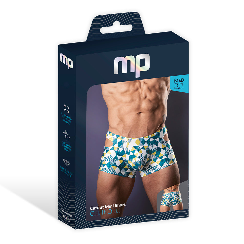 MALE POWER CUT IT OUT! CUTOUT MINI SHORT BLUE/WHITE S