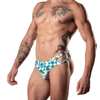CUT IT OUT! CUTOUT THONG BLUE/WHITE S/M