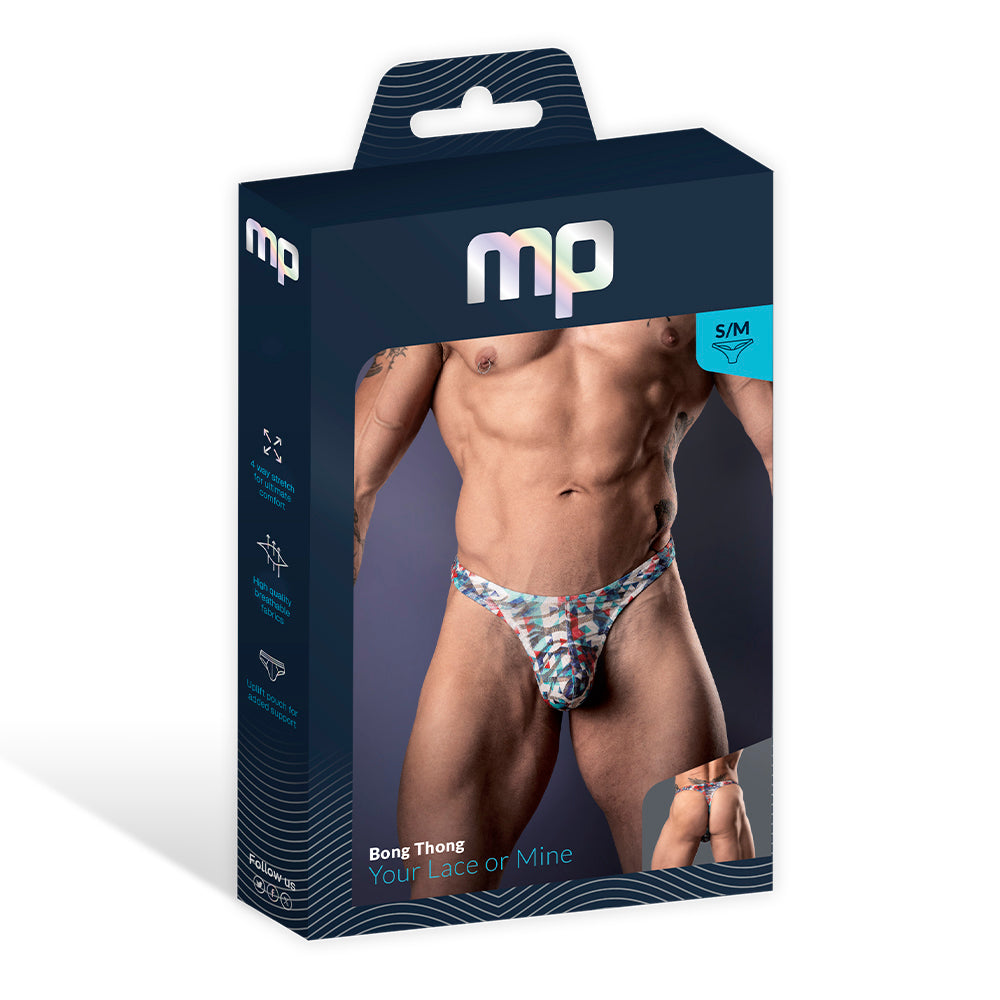 MALE POWER YOUR LACE OR MINE BONG THONG GEOMETRIC S/M