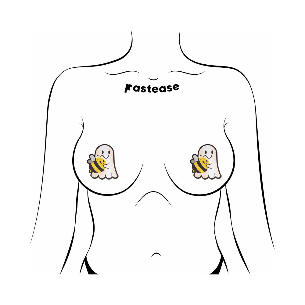 PASTEASE BOO-BEE PASTIES: KAWAII GHOST WITH BEE FRIEND NIPPLE COVERS