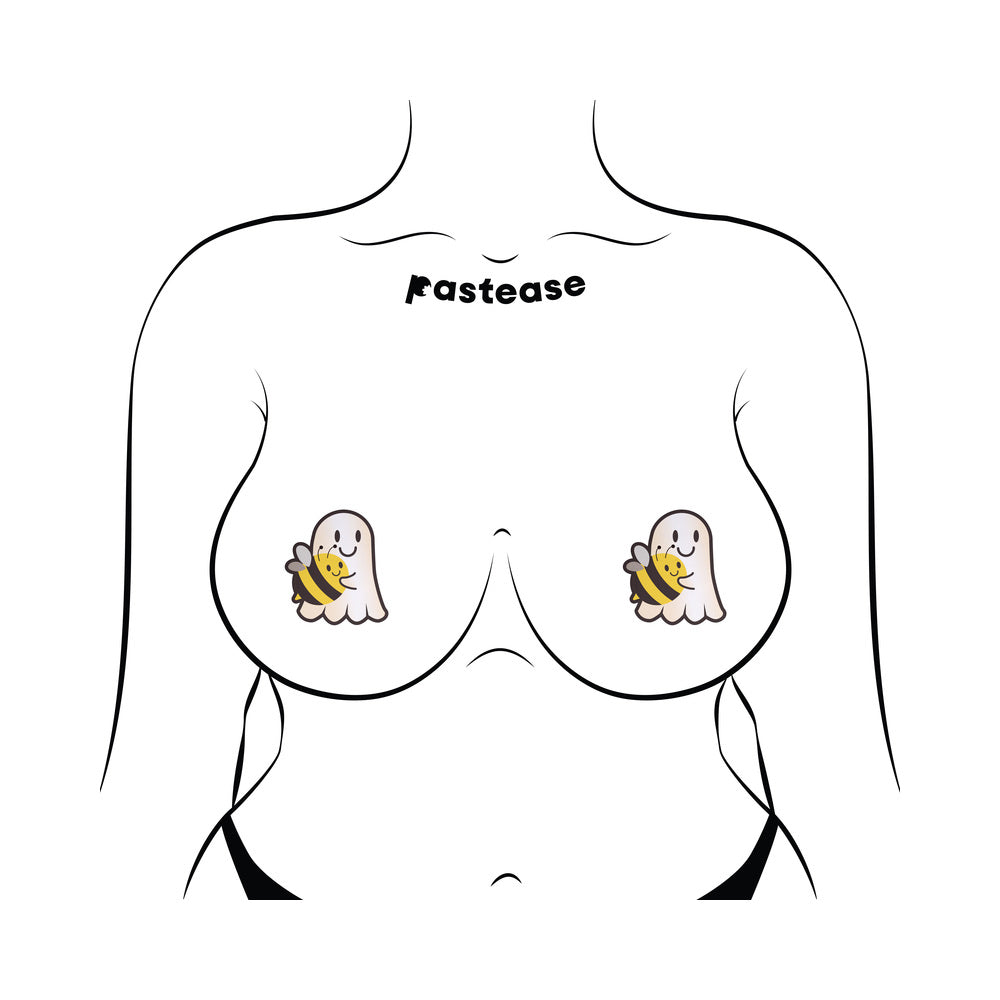 PASTEASE BOO-BEE PASTIES: KAWAII GHOST WITH BEE FRIEND NIPPLE COVERS