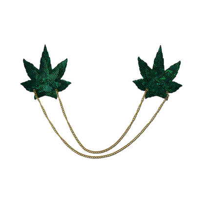 PASTEASE CHAINS: SHATTERED GLASS DISCO BALL GREEN WEED WITH GOLD CHAIN PASTIES