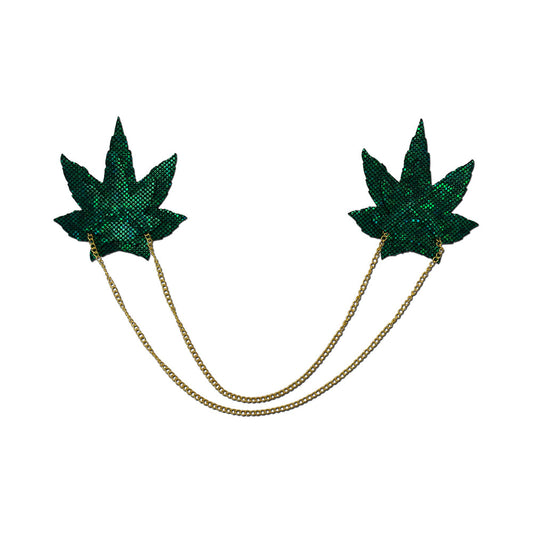 PASTEASE CHAINS: SHATTERED GLASS DISCO BALL GREEN WEED WITH GOLD CHAIN PASTIES