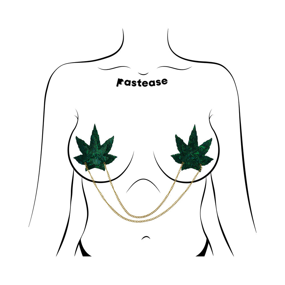 PASTEASE CHAINS: SHATTERED GLASS DISCO BALL GREEN WEED WITH GOLD CHAIN PASTIES