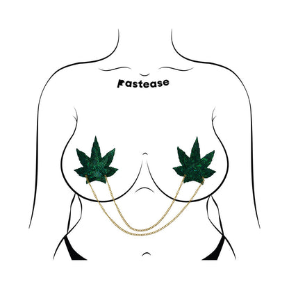 PASTEASE - CHAINS: SHATTERED GLASS DISCO BALL GREEN WEED WITH GOLD CHAIN PASTIES