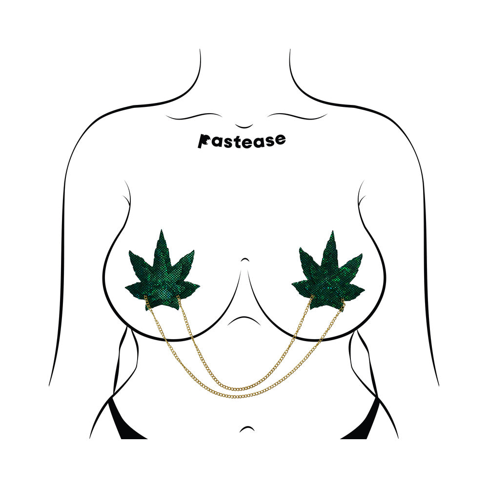 PASTEASE CHAINS: SHATTERED GLASS DISCO BALL GREEN WEED WITH GOLD CHAIN PASTIES