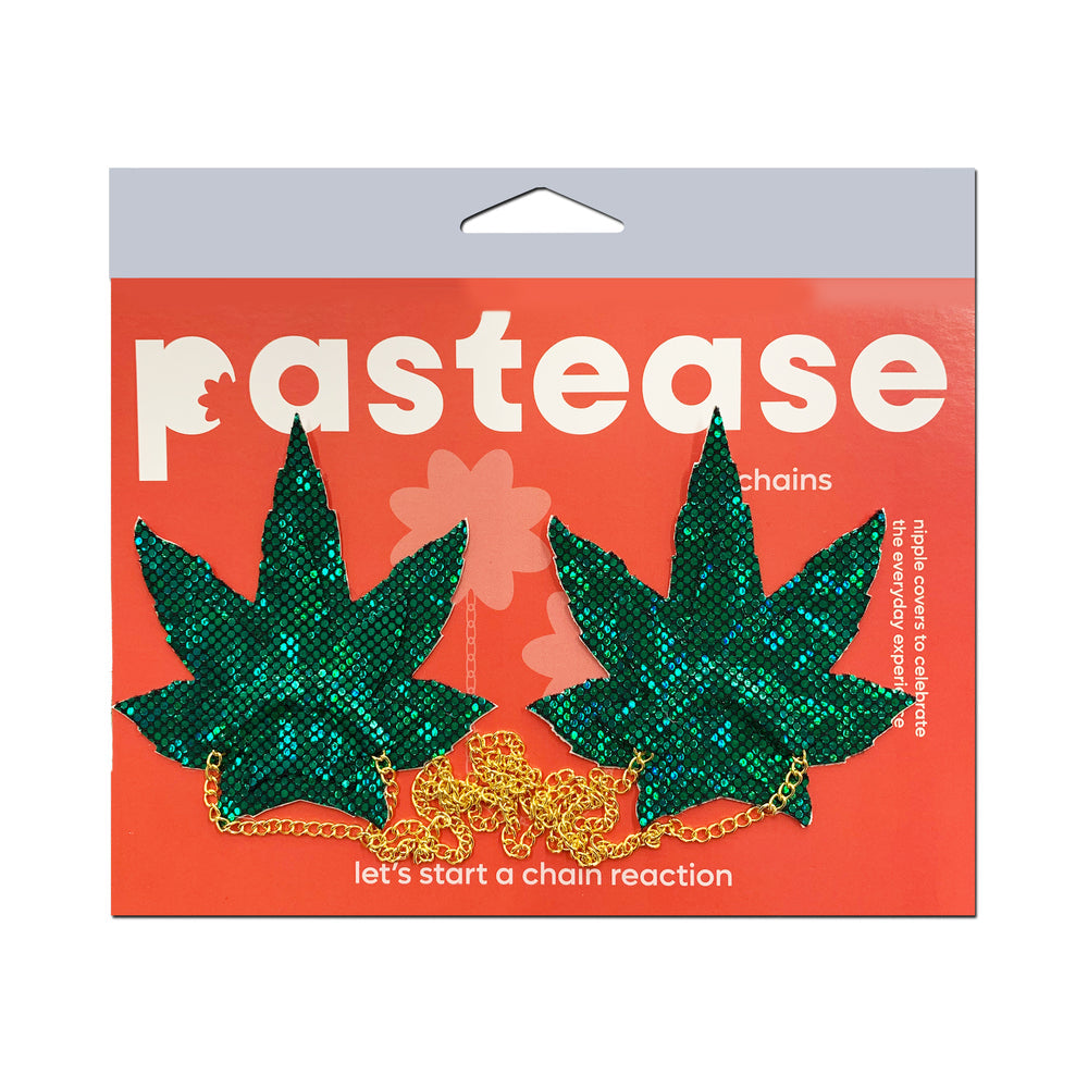 PASTEASE CHAINS: SHATTERED GLASS DISCO BALL GREEN WEED WITH GOLD CHAIN PASTIES