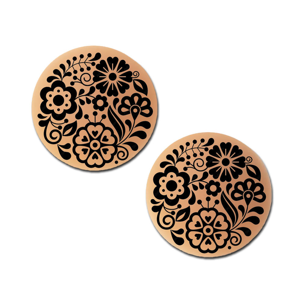 PASTEASE HALOS REUSABLE STICKY ADHESIVE SILICONE NIPPLE COVER FLORAL NUDE LARGE D+ CUP