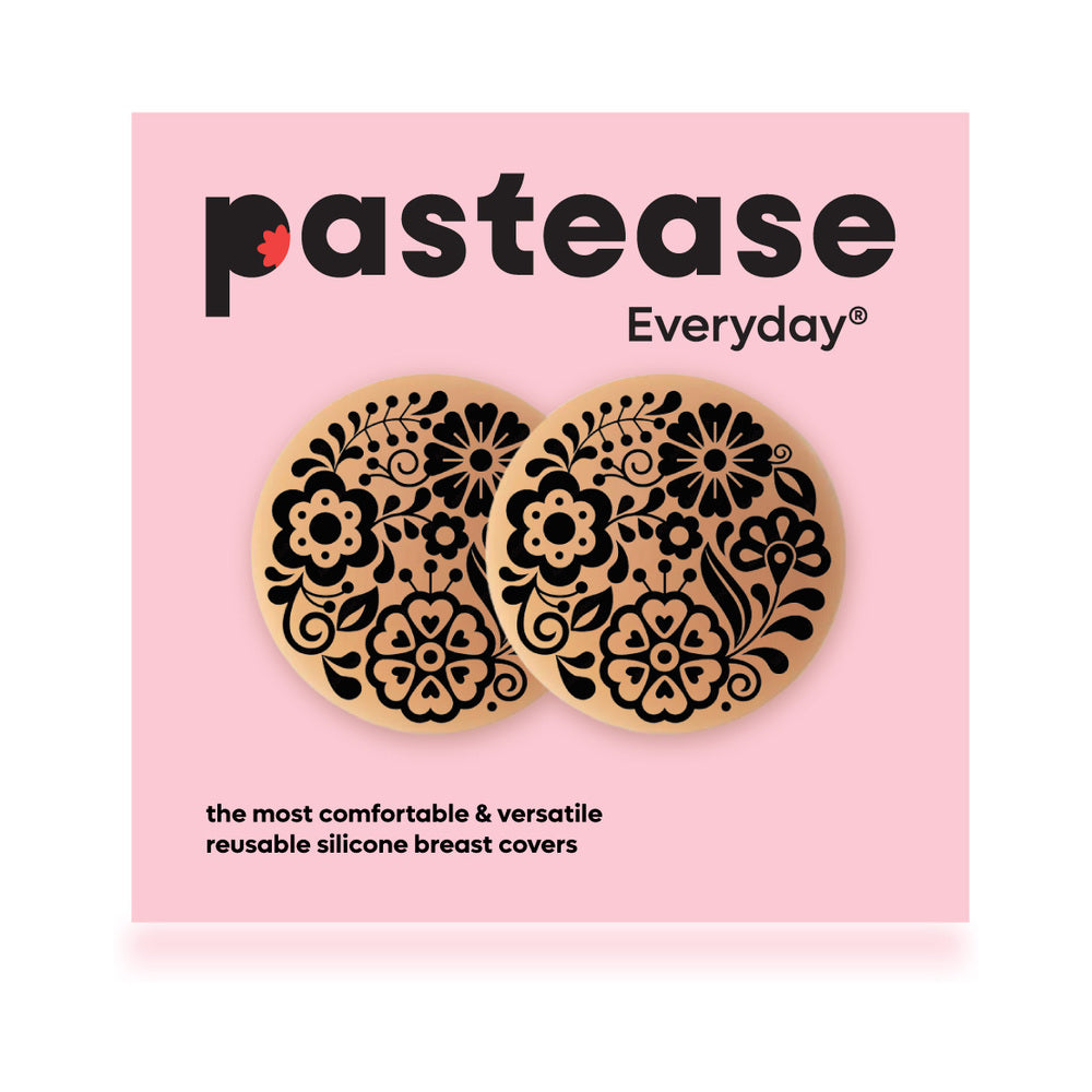 PASTEASE - HALOS REUSABLE STICKY ADHESIVE SILICONE NIPPLE COVER FLORAL NUDE LARGE D+ CUP
