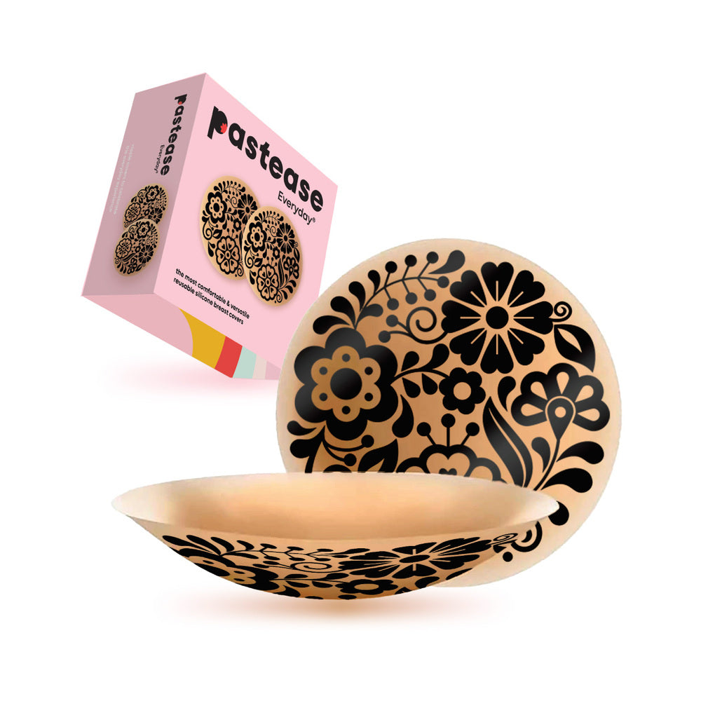 PASTEASE - HALOS REUSABLE STICKY ADHESIVE SILICONE NIPPLE COVER FLORAL NUDE SMALL A-C CUP