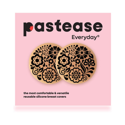 PASTEASE - HALOS REUSABLE STICKY ADHESIVE SILICONE NIPPLE COVER FLORAL NUDE SMALL A-C CUP