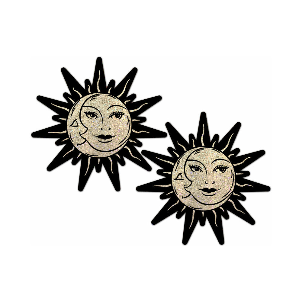 PASTEASE - SUNBURST: SUN & MOON FACES ON GOLD GLITTER SUN PASTIES