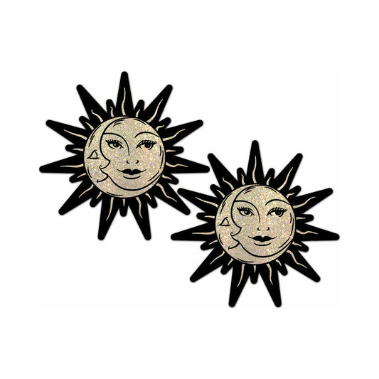 PASTEASE - SUNBURST: SUN & MOON FACES ON GOLD GLITTER SUN PASTIES