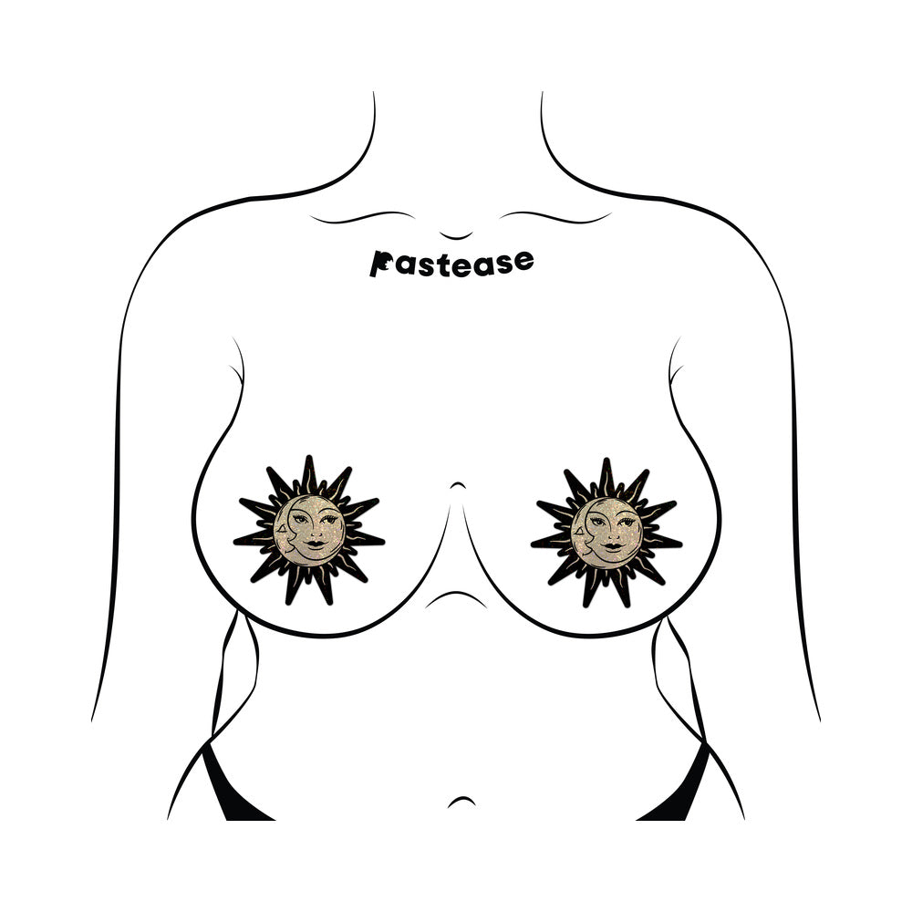 PASTEASE - SUNBURST: SUN & MOON FACES ON GOLD GLITTER SUN PASTIES