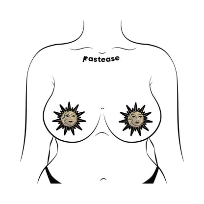 PASTEASE SUNBURST: SUN & MOON FACES ON GOLD GLITTER SUN PASTIES
