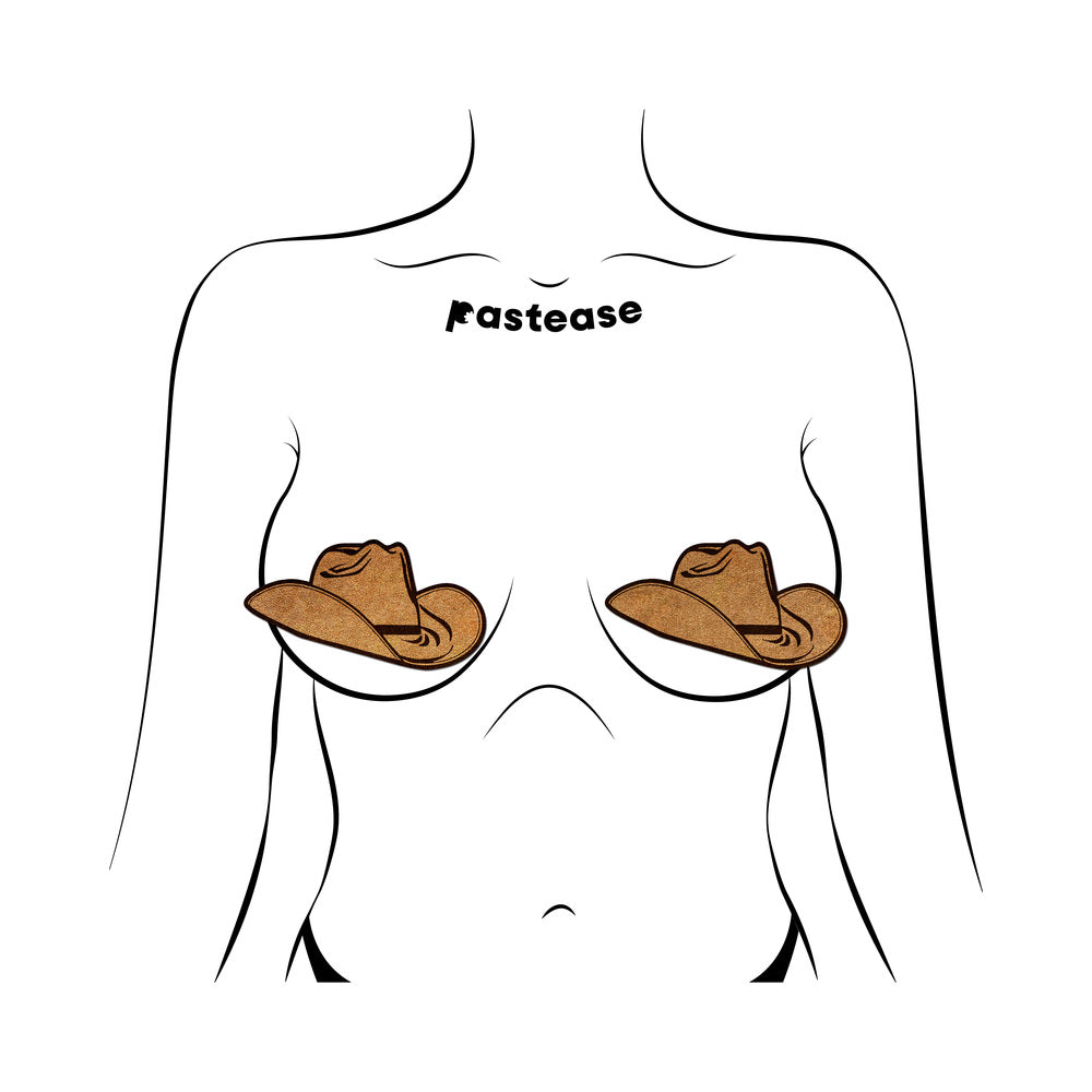 PASTEASE WILD WEST BROWN SUEDE COWBOY HAT NIPPLE PASTIES STYLISH NIPPLE COVERS