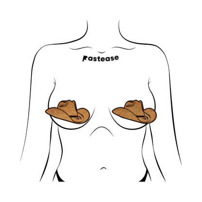 PASTEASE WILD WEST BROWN SUEDE COWBOY HAT NIPPLE PASTIES STYLISH NIPPLE COVERS