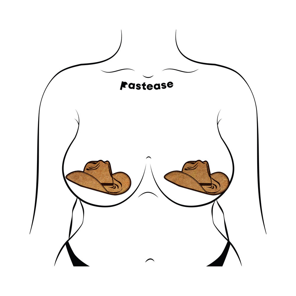 PASTEASE WILD WEST BROWN SUEDE COWBOY HAT NIPPLE PASTIES STYLISH NIPPLE COVERS