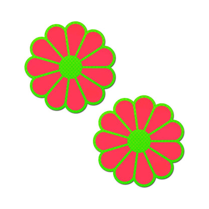 PASTEASE - DAISY: NEON GREEN & GLOW-IN-THE-DARK NEON PINK PETAL PASTIES NIPPLE COVERS