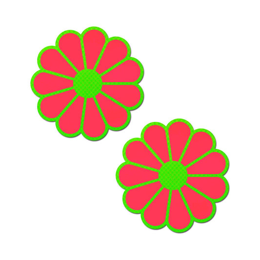 PASTEASE - DAISY: NEON GREEN & GLOW-IN-THE-DARK NEON PINK PETAL PASTIES NIPPLE COVERS