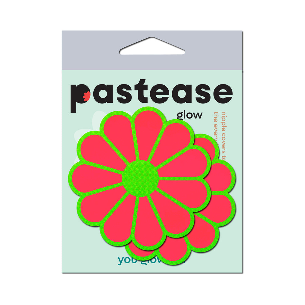 PASTEASE DAISY: NEON GREEN & GLOW-IN-THE-DARK NEON PINK PETAL PASTIES NIPPLE COVERS