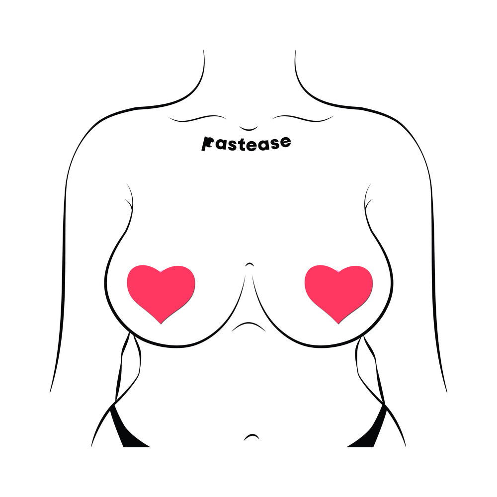 PASTEASE LOVE: GLOW-IN-THE-DARK NEON PINK HEART PASTIES NIPPLE COVERS