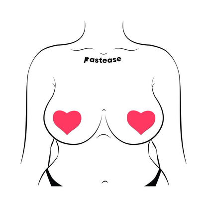 PASTEASE LOVE: GLOW-IN-THE-DARK NEON PINK HEART PASTIES NIPPLE COVERS