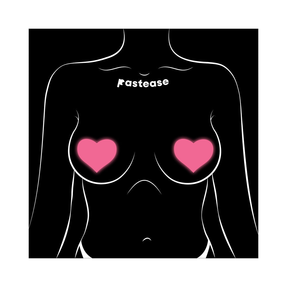 PASTEASE LOVE: GLOW-IN-THE-DARK NEON PINK HEART PASTIES NIPPLE COVERS