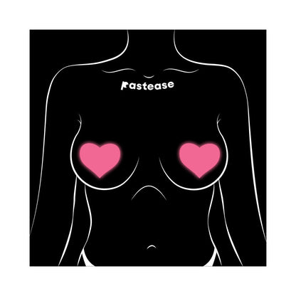 PASTEASE LOVE: GLOW-IN-THE-DARK NEON PINK HEART PASTIES NIPPLE COVERS