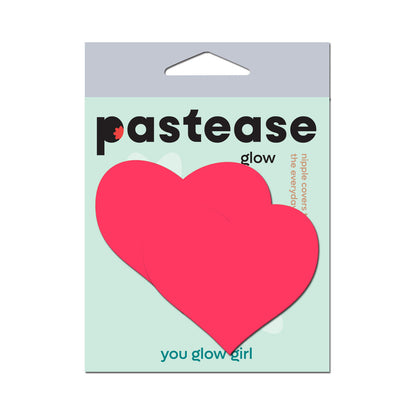 PASTEASE LOVE: GLOW-IN-THE-DARK NEON PINK HEART PASTIES NIPPLE COVERS