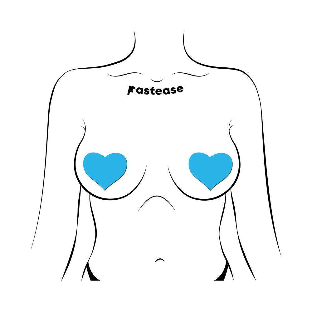 PASTEASE LOVE: GLOW-IN-THE-DARK NEON TURQUOISE HEART PASTIES NIPPLE COVERS