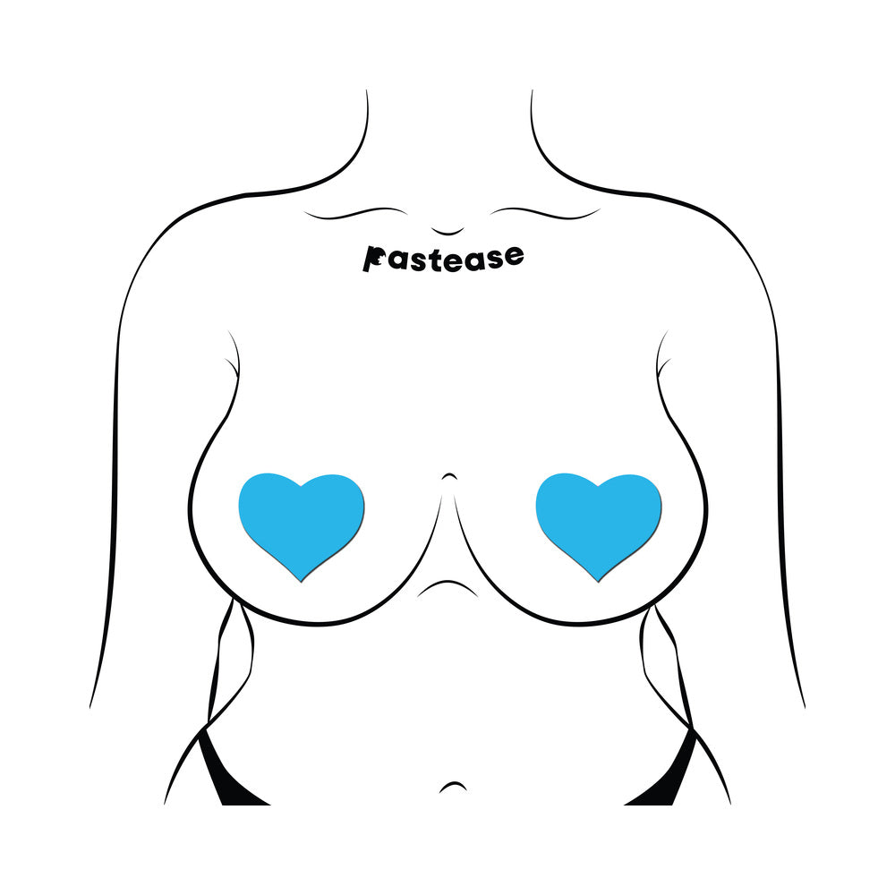 PASTEASE LOVE: GLOW-IN-THE-DARK NEON TURQUOISE HEART PASTIES NIPPLE COVERS