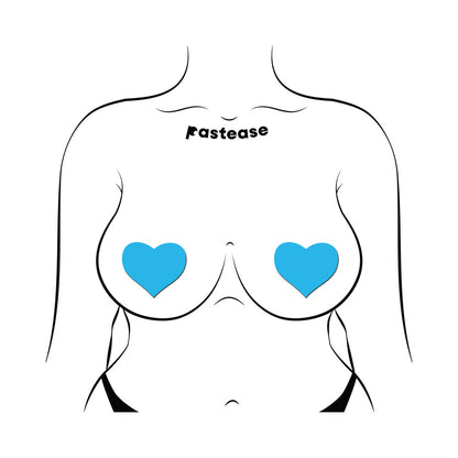 PASTEASE LOVE: GLOW-IN-THE-DARK NEON TURQUOISE HEART PASTIES NIPPLE COVERS