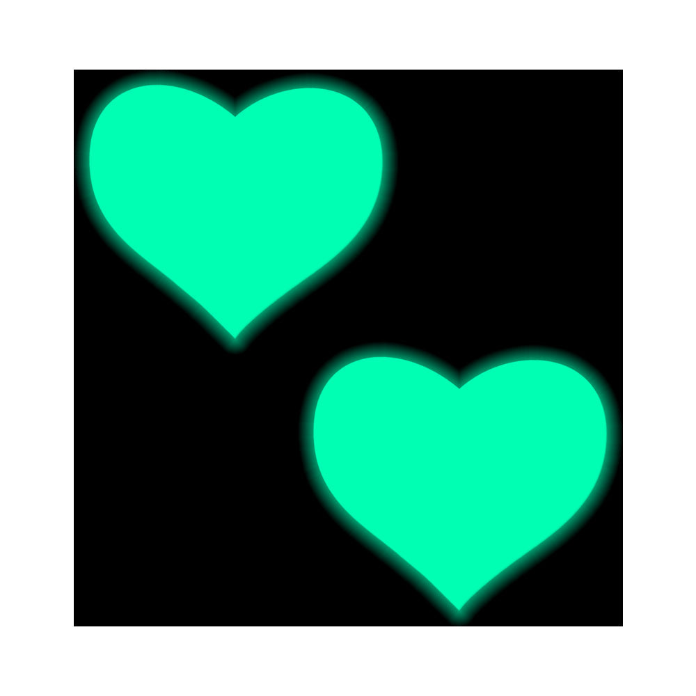 PASTEASE LOVE: GLOW-IN-THE-DARK NEON TURQUOISE HEART PASTIES NIPPLE COVERS