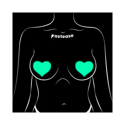 LOVE: GLOW-IN-THE-DARK NEON TURQUOISE HEART PASTIES NIPPLE COVERS
