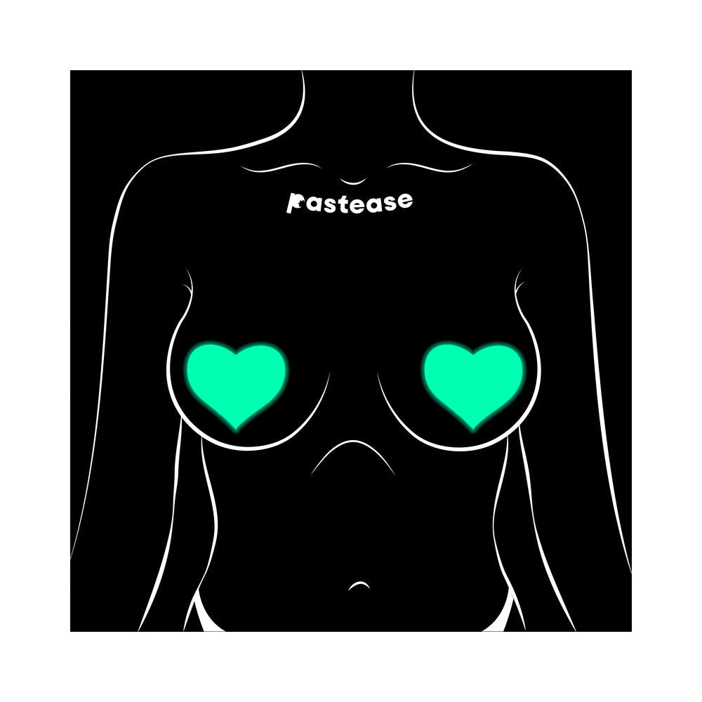 PASTEASE LOVE: GLOW-IN-THE-DARK NEON TURQUOISE HEART PASTIES NIPPLE COVERS