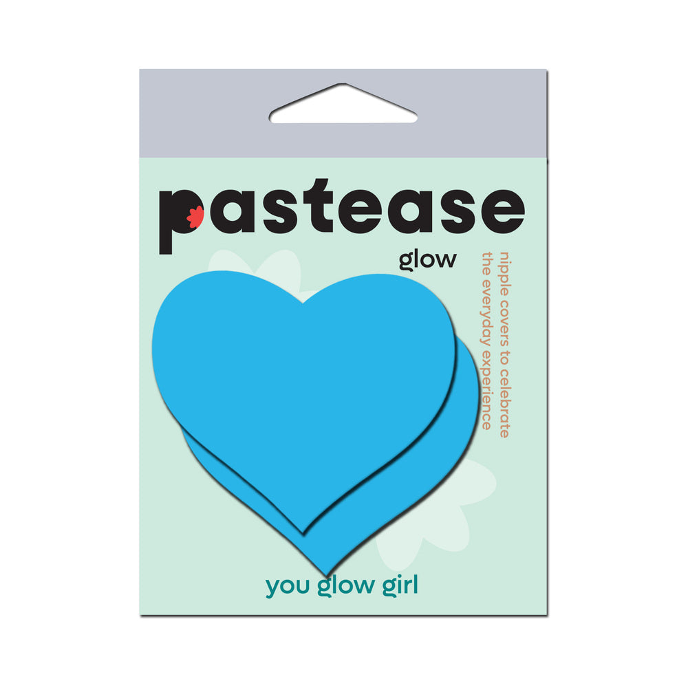 PASTEASE LOVE: GLOW-IN-THE-DARK NEON TURQUOISE HEART PASTIES NIPPLE COVERS