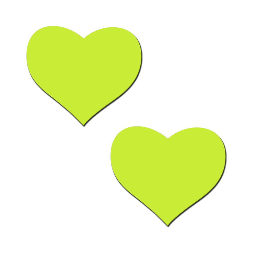 LOVE: GLOW-IN-THE-DARK NEON YELLOW HEART PASTIES NIPPLE COVERS