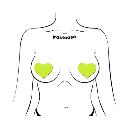 PASTEASE LOVE: GLOW-IN-THE-DARK NEON YELLOW HEART PASTIES NIPPLE COVERS