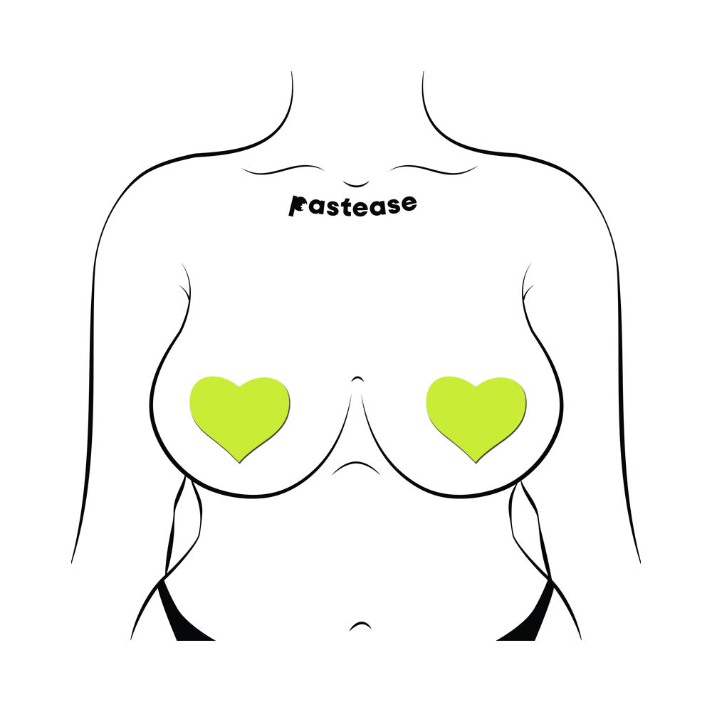 LOVE: GLOW-IN-THE-DARK NEON YELLOW HEART PASTIES NIPPLE COVERS