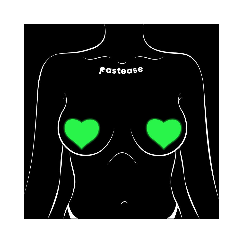 LOVE: GLOW-IN-THE-DARK NEON YELLOW HEART PASTIES NIPPLE COVERS