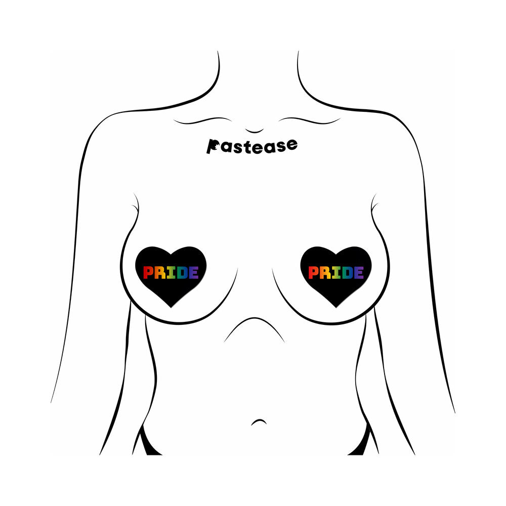 PASTEASE LOVE: RAINBOW ''PRIDE'' ON BLACK HEART PASTIES