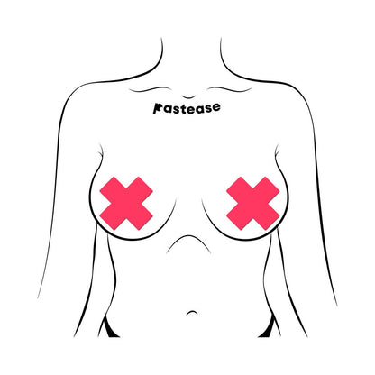 PASTEASE PLUS X: GLOW-IN-THE-DARK NEON PINK CROSS PASTIES NIPPLE COVERS