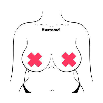 PASTEASE PLUS X: GLOW-IN-THE-DARK NEON PINK CROSS PASTIES NIPPLE COVERS