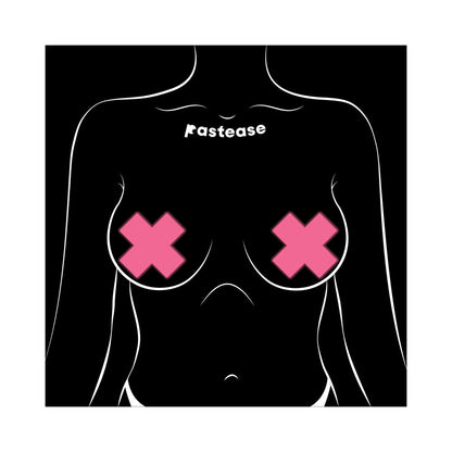 PASTEASE PLUS X: GLOW-IN-THE-DARK NEON PINK CROSS PASTIES NIPPLE COVERS