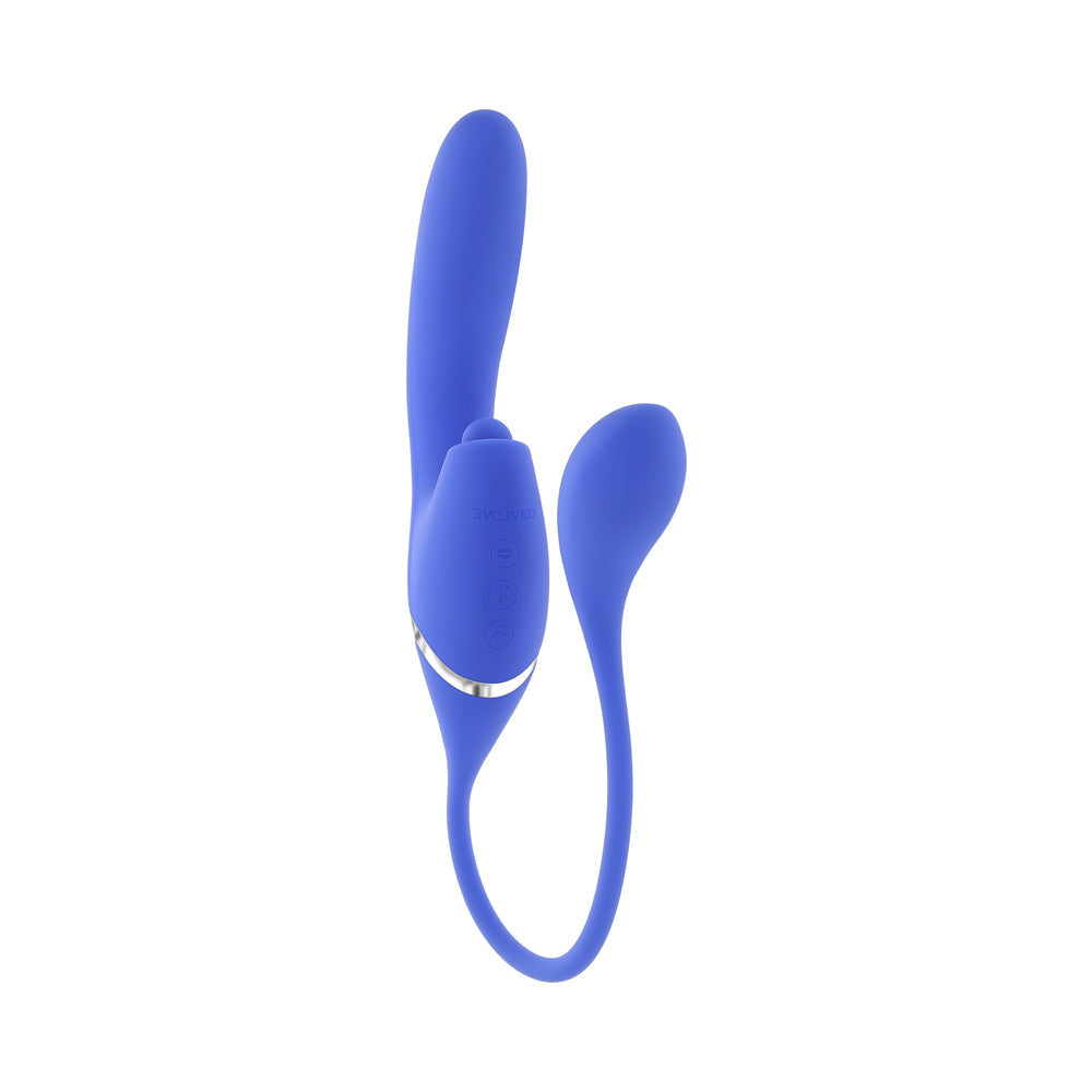 EVOLVED ALL IN RECHARGEABLE DUAL VIBRATING TAPPING VIBE SILICONE BLUE