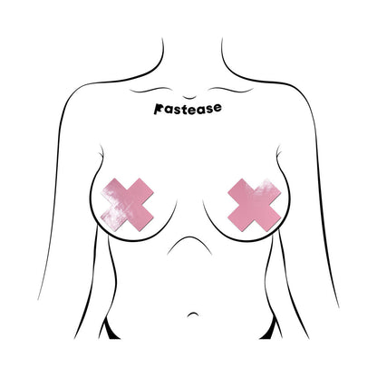 PASTEASE PLUS X: FAUX LATEX PLEATHER VINYL BABY PINK CROSS PASTIES