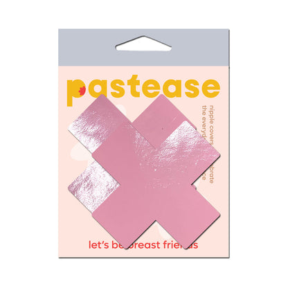 PASTEASE PLUS X: FAUX LATEX PLEATHER VINYL BABY PINK CROSS PASTIES