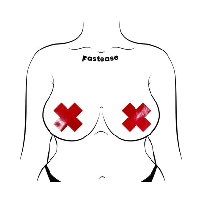 PASTEASE PLUS X: FAUX LATEX PLEATHER VINYL RED CROSS PASTIES
