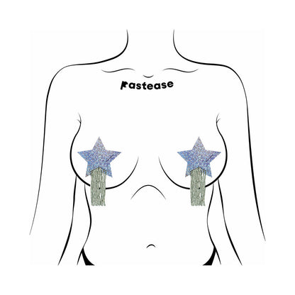 PASTEASE - STAR: TASSEL PASTIES: SILVER GLITTER STAR WITH FRINGE PASTIES